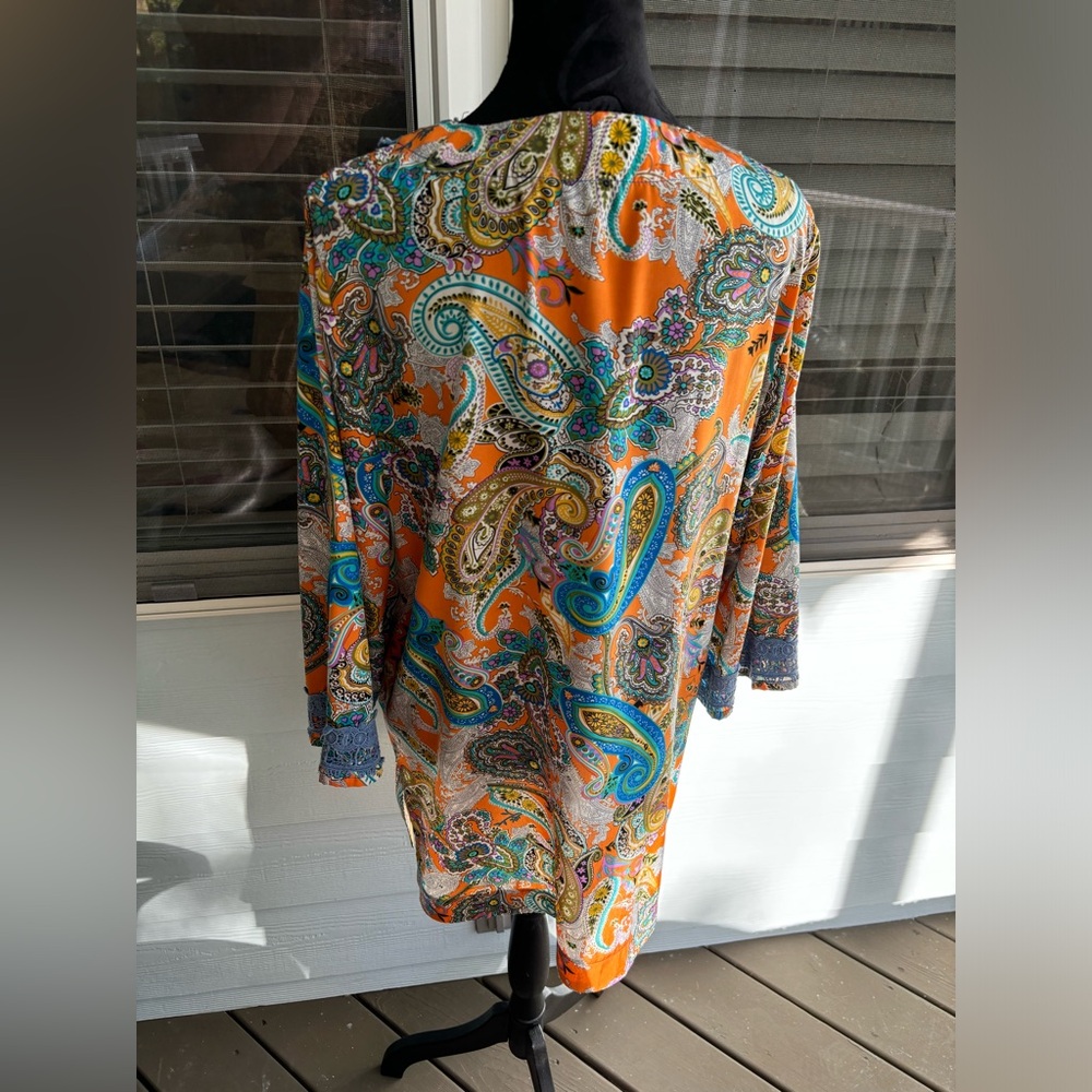 Jade Melody Tam boho paisley print tunic v-neck top lace detail XL - Picture 2 of 4